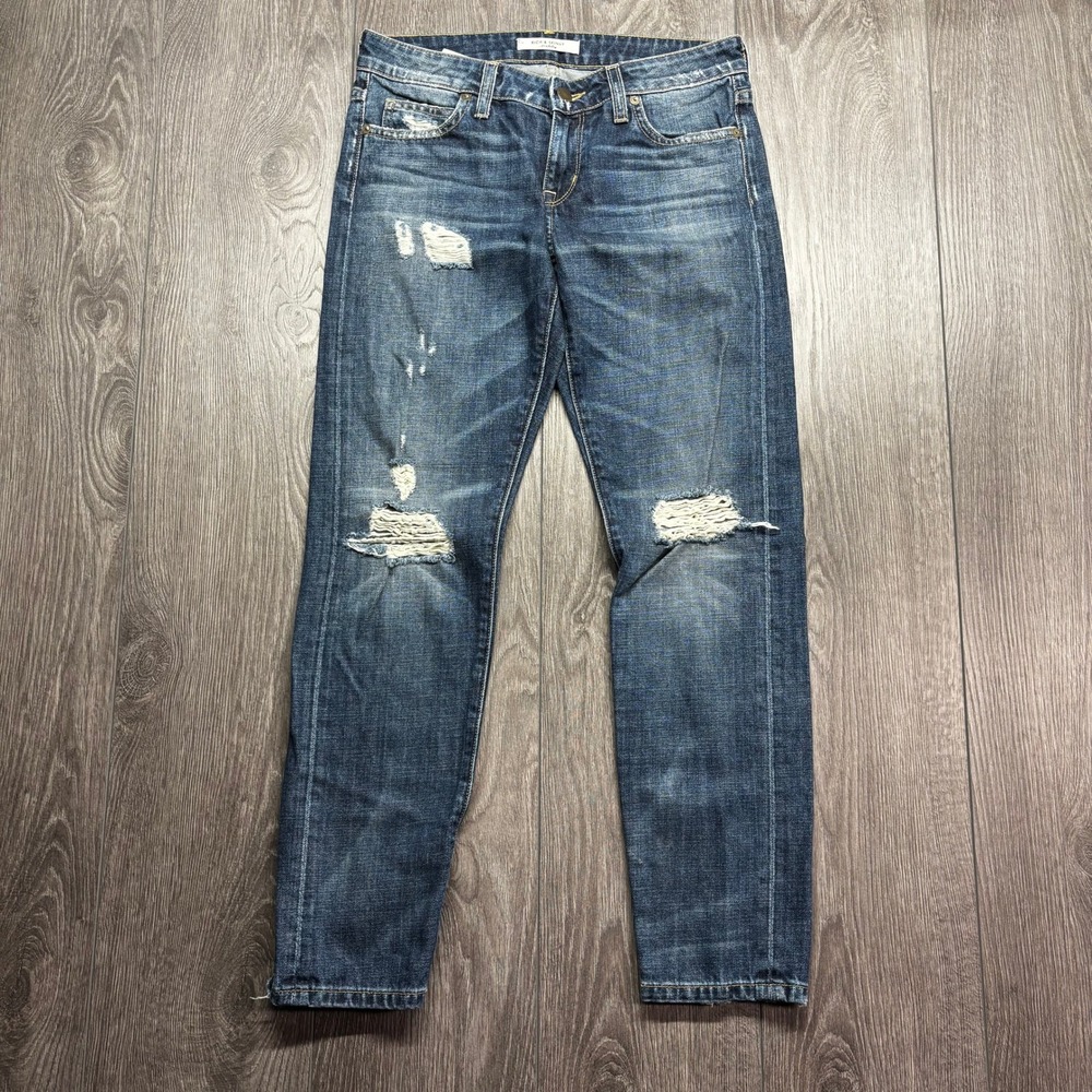 Rich & Skinny Distressed Slim Straight Jeans Womens 24 Medium Wash Denim
